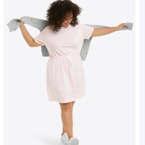 Draper James Pink & White Nautical T-Shirt Tie Waist Dress, size XXL